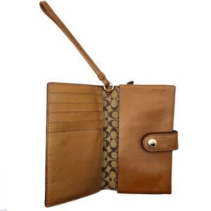 Coach Phone Clutch Leather Wallet Wristlet - Brown with Gold Hardware
